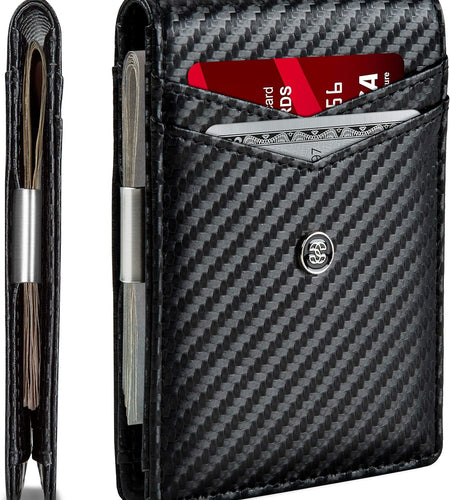 Leather Slim Wallets for Men. Wallet Card Holder with Money Clip. Low Profile RFID Wallet Minimalist Wallet