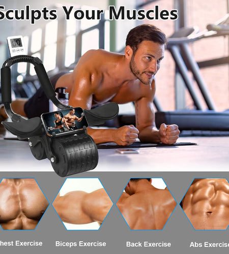 2025 New with Timer Ab Abdominal Exercise Roller Elbow Support, Abs Roller Wheel Core Exercise Equipment, Automatic Rebound Abdominal Wheel(Black）