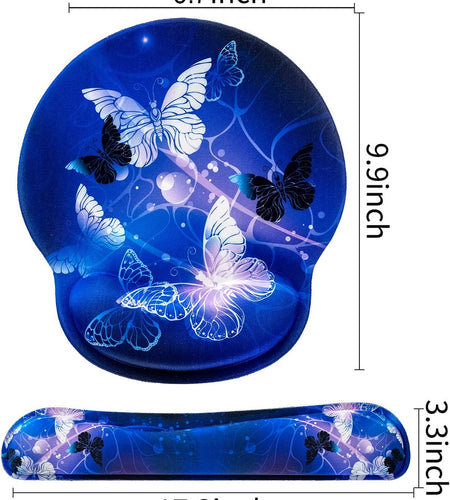 Keyboard Wrist Rest and Mouse Pad with Wrist Support, Memory Foam Set for Gaming and Office, Comfortable & Lightweight for Easy Typing & Pain Relief (White Butterflies)