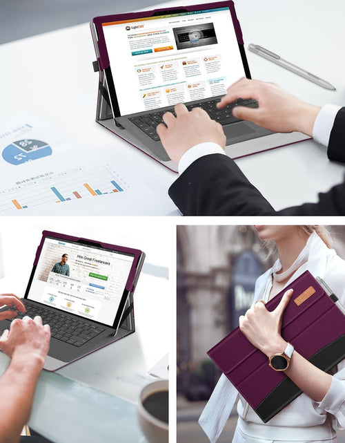 Load image into Gallery viewer, Case for 12.3 Inch Microsoft Surface Pro 7 Plus, Surface Pro 7, Surface Pro 6, Pro 5, Pro 4, Pro 3 - Portfolio Business Cover with Pocket, Compatible with Type Cover Keyboard, Purple
