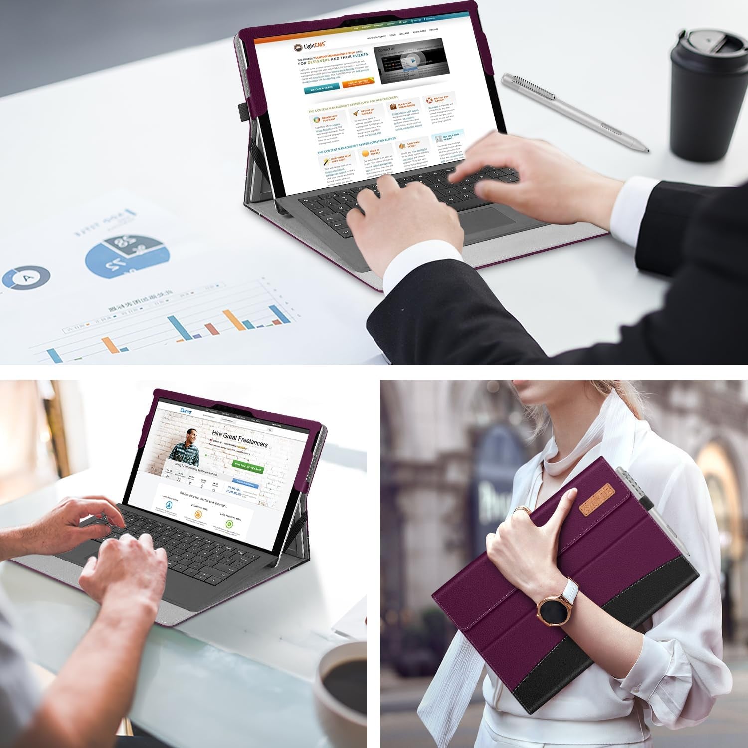 Case for 12.3 Inch Microsoft Surface Pro 7 Plus, Surface Pro 7, Surface Pro 6, Pro 5, Pro 4, Pro 3 - Portfolio Business Cover with Pocket, Compatible with Type Cover Keyboard, Purple