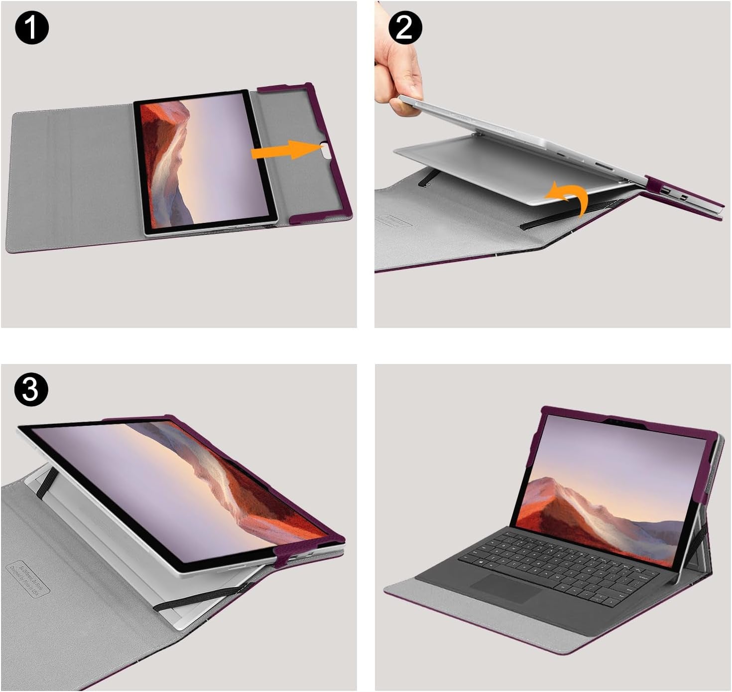 Case for 12.3 Inch Microsoft Surface Pro 7 Plus, Surface Pro 7, Surface Pro 6, Pro 5, Pro 4, Pro 3 - Portfolio Business Cover with Pocket, Compatible with Type Cover Keyboard, Purple