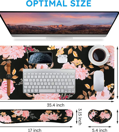 Keyboard Mouse Pad Set,Extended Gaming Mouse Pad + Keyboard Wrist Rest Support, Memory Foam, Easy Typing Pain Relief, 3Pcs (35.4×15.7 In) Large Ergonomic XXL Thick Mousepad Desk Mat