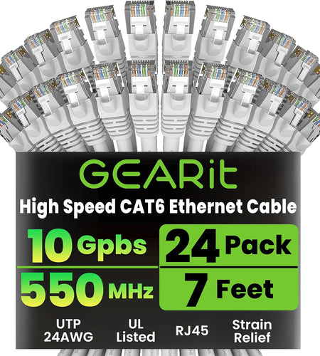 Cat 6 Ethernet Cable 7 Ft (24-Pack) - Cat6 Patch Cable, Cat 6 Patch Cable, Cat6 Cable, Cat 6 Cable, Cat6 Ethernet Cable, Network Cable, Internet Cable - White 7 Feet