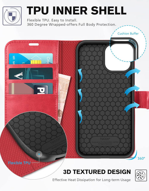 Load image into Gallery viewer, Wallet Case for Iphone 13 6.1-Inch 5G, [RFID Blocking] Card Slots Holder Stand [Shockproof TPU Interior Case] PU Leather Magnetic Protective Flip Cover Compatible with Iphone 13 6.1" 2021, Red
