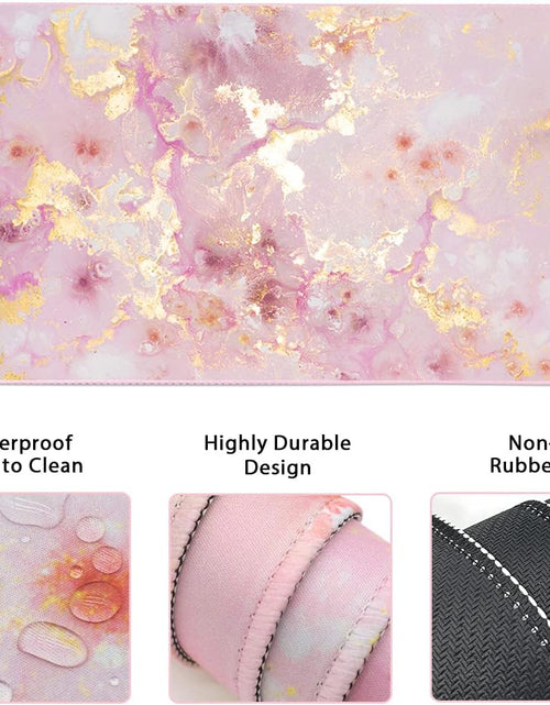 Load image into Gallery viewer, Keyboard Mouse Pad Set, Extended Mouse Pad+Keyboard Wrist Rest Support, Memory Foam Ergonomic Easy Typing, 3Pcs (35.4×15.7 In) Desk Pad Set for Home Office Study Game- Pink Gold Marble
