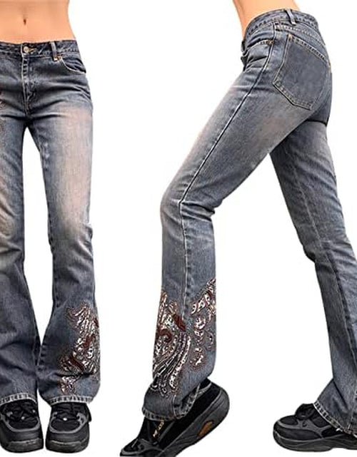 Load image into Gallery viewer, Women High Waisted Pants Y2K Graphic Wide Leg Denim Jeans Straight Casual Loose Baggy Trousers Vintage E-Girl Streetwear
