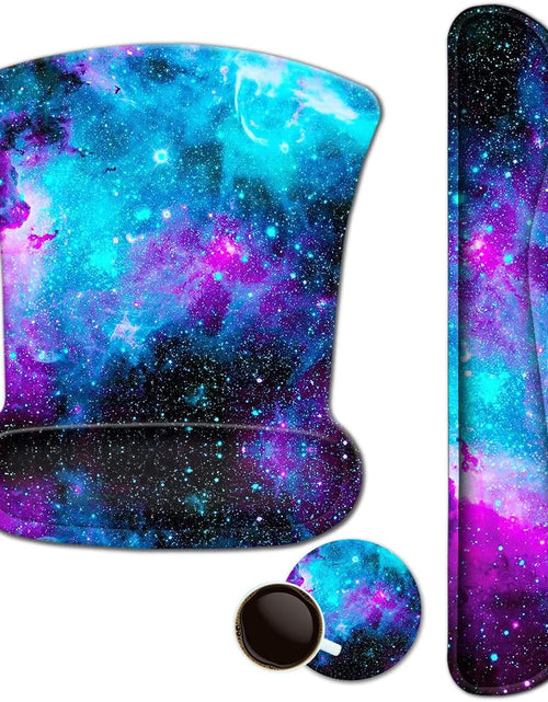 Load image into Gallery viewer, Mouse Pad with Wrist Support and Keyboard Wrist Rest Pad Set,Ergonomic Mouse Pads for Computers Laptop,Non-Slip Comfortable Mousepad W/Raised Memory Foam for Easy Typing &amp; Pain Relief (Galaxy)

