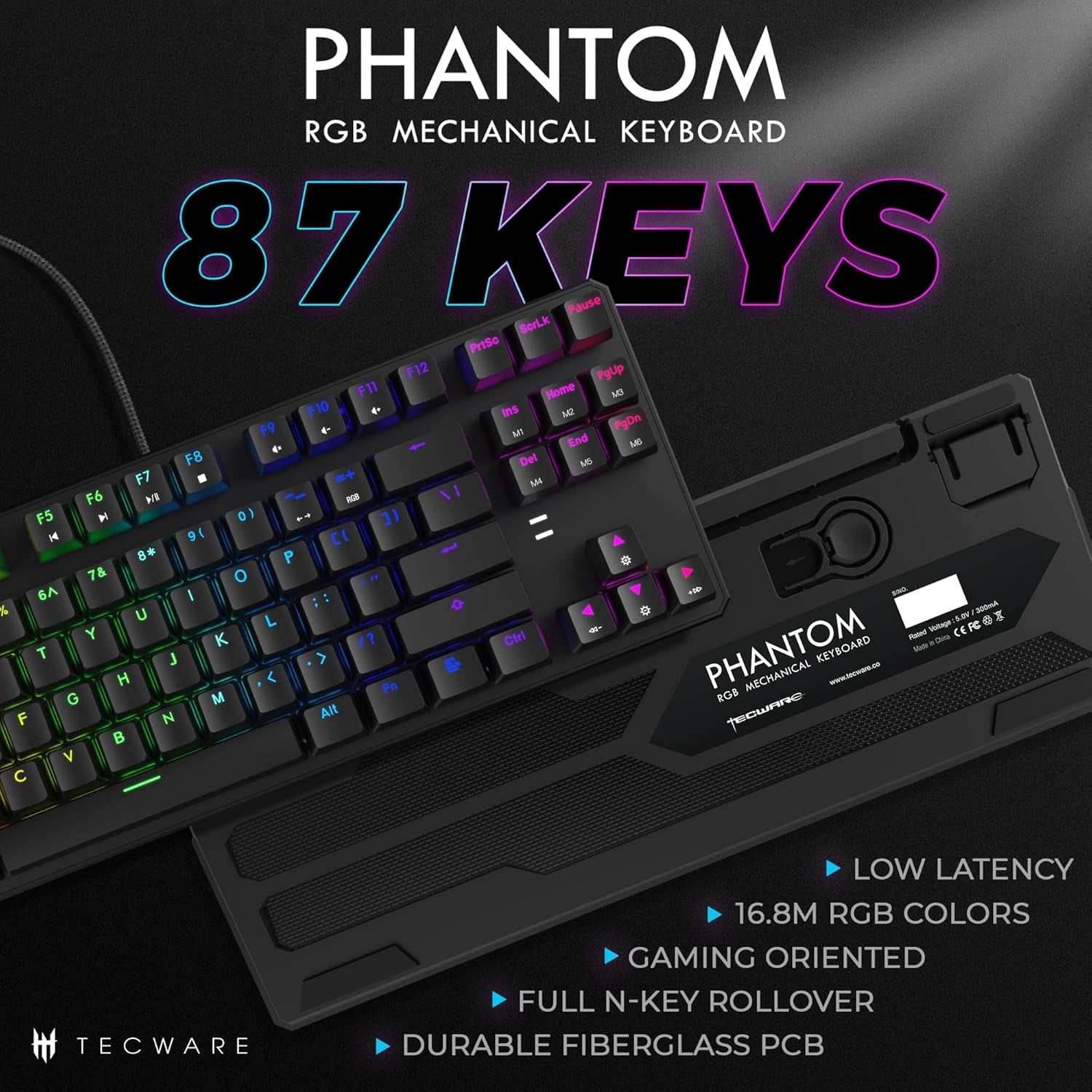 Phantom 87 Key Mechanical Keyboard, RGB Led, Outemu RED Switch