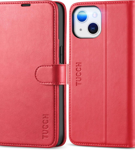Wallet Case for Iphone 13 6.1-Inch 5G, [RFID Blocking] Card Slots Holder Stand [Shockproof TPU Interior Case] PU Leather Magnetic Protective Flip Cover Compatible with Iphone 13 6.1" 2021, Red