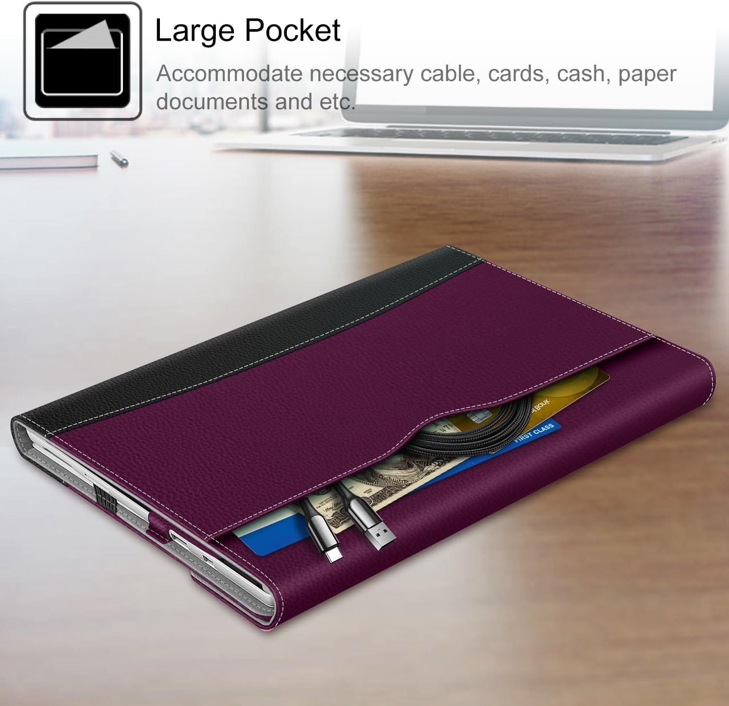Case for 12.3 Inch Microsoft Surface Pro 7 Plus, Surface Pro 7, Surface Pro 6, Pro 5, Pro 4, Pro 3 - Portfolio Business Cover with Pocket, Compatible with Type Cover Keyboard, Purple