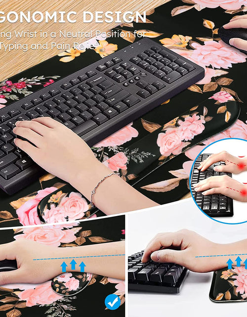 Load image into Gallery viewer, Keyboard Mouse Pad Set,Extended Gaming Mouse Pad + Keyboard Wrist Rest Support, Memory Foam, Easy Typing Pain Relief, 3Pcs (35.4×15.7 In) Large Ergonomic XXL Thick Mousepad Desk Mat

