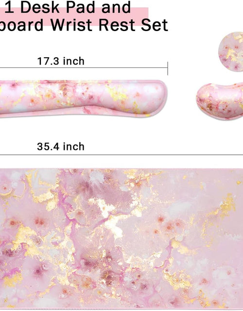 Load image into Gallery viewer, Keyboard Mouse Pad Set, Extended Mouse Pad+Keyboard Wrist Rest Support, Memory Foam Ergonomic Easy Typing, 3Pcs (35.4×15.7 In) Desk Pad Set for Home Office Study Game- Pink Gold Marble
