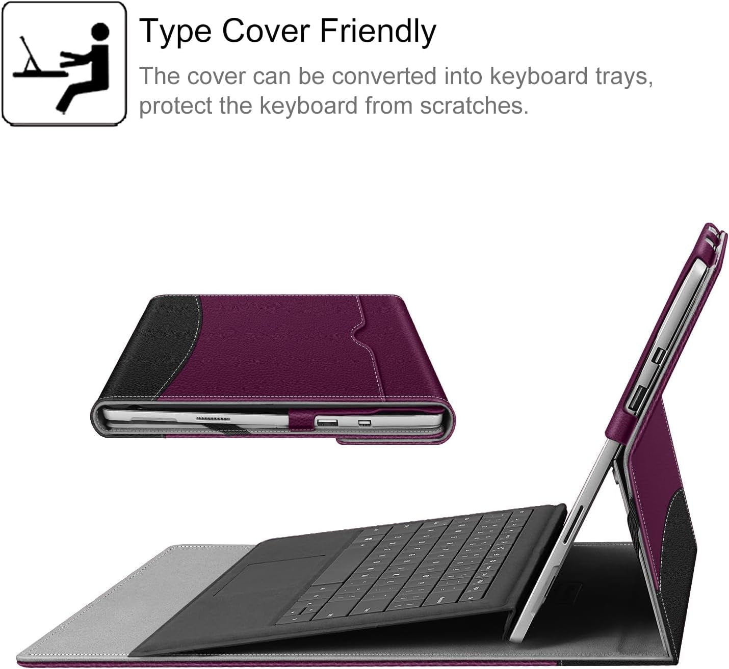 Case for 12.3 Inch Microsoft Surface Pro 7 Plus, Surface Pro 7, Surface Pro 6, Pro 5, Pro 4, Pro 3 - Portfolio Business Cover with Pocket, Compatible with Type Cover Keyboard, Purple