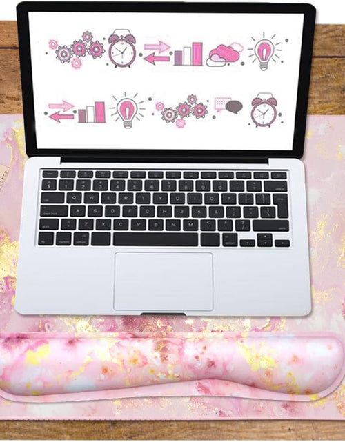 Load image into Gallery viewer, Keyboard Mouse Pad Set, Extended Mouse Pad+Keyboard Wrist Rest Support, Memory Foam Ergonomic Easy Typing, 3Pcs (35.4×15.7 In) Desk Pad Set for Home Office Study Game- Pink Gold Marble

