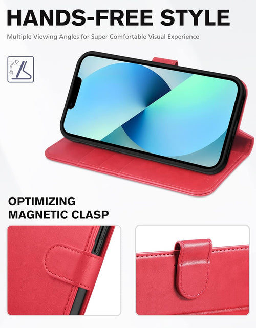 Load image into Gallery viewer, Wallet Case for Iphone 13 6.1-Inch 5G, [RFID Blocking] Card Slots Holder Stand [Shockproof TPU Interior Case] PU Leather Magnetic Protective Flip Cover Compatible with Iphone 13 6.1" 2021, Red
