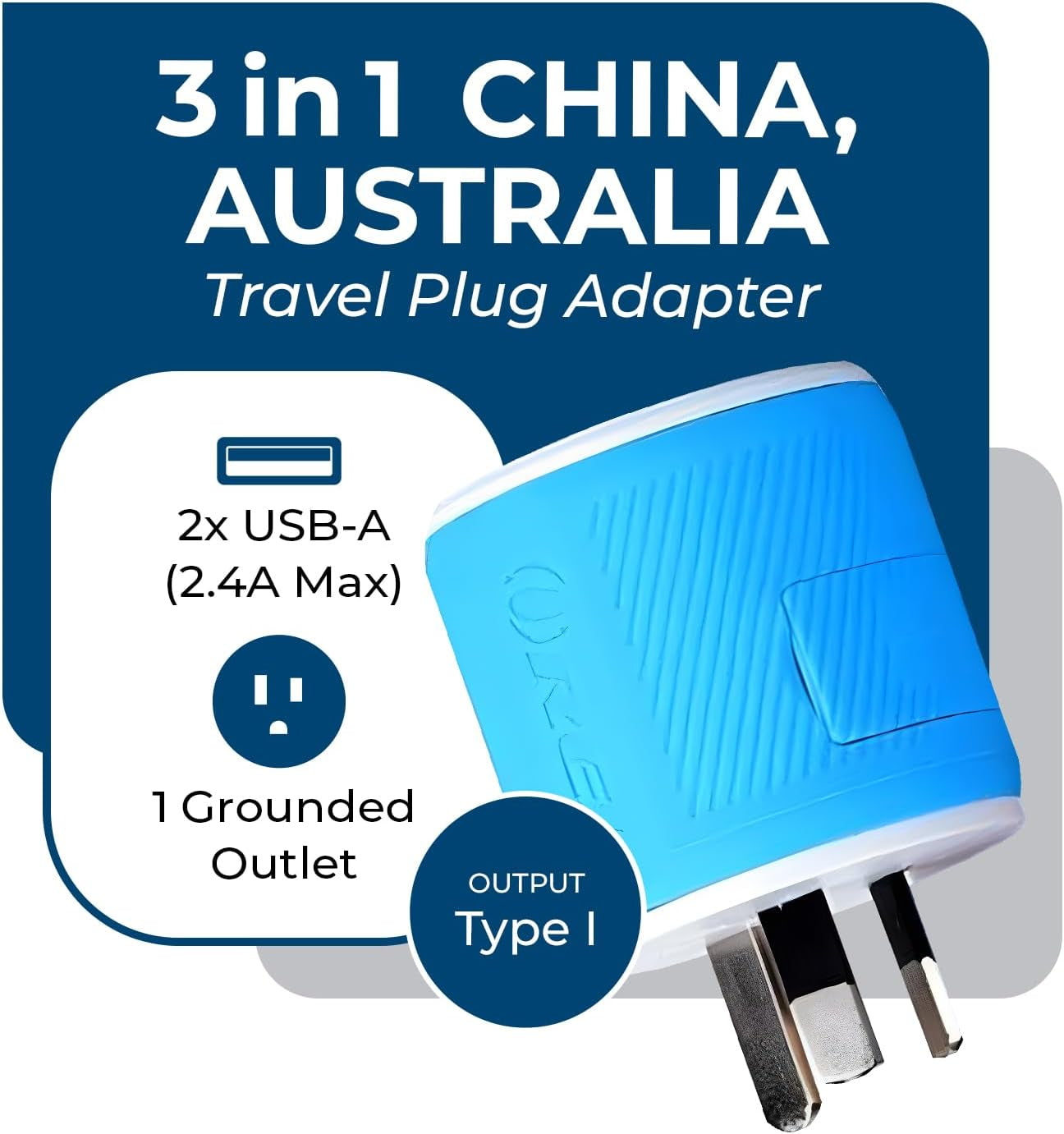 Australia, New Zealand, China Travel Plug Adapter by  with Dual USB + Surge Protection - Type I (U2U-16), Will Work with Cell Phones, Camera, Laptop, Tablets, Ipad, Iphone and More